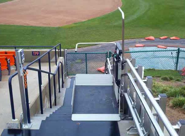 Harry Grove Stadium wheelchair lift image on Bedco Mobility website