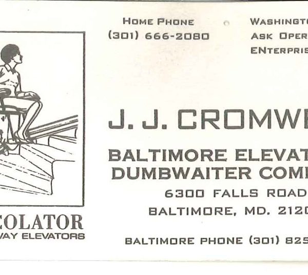 J.J. Cromwell Baltimore Elevator & Dumbwaiter card image